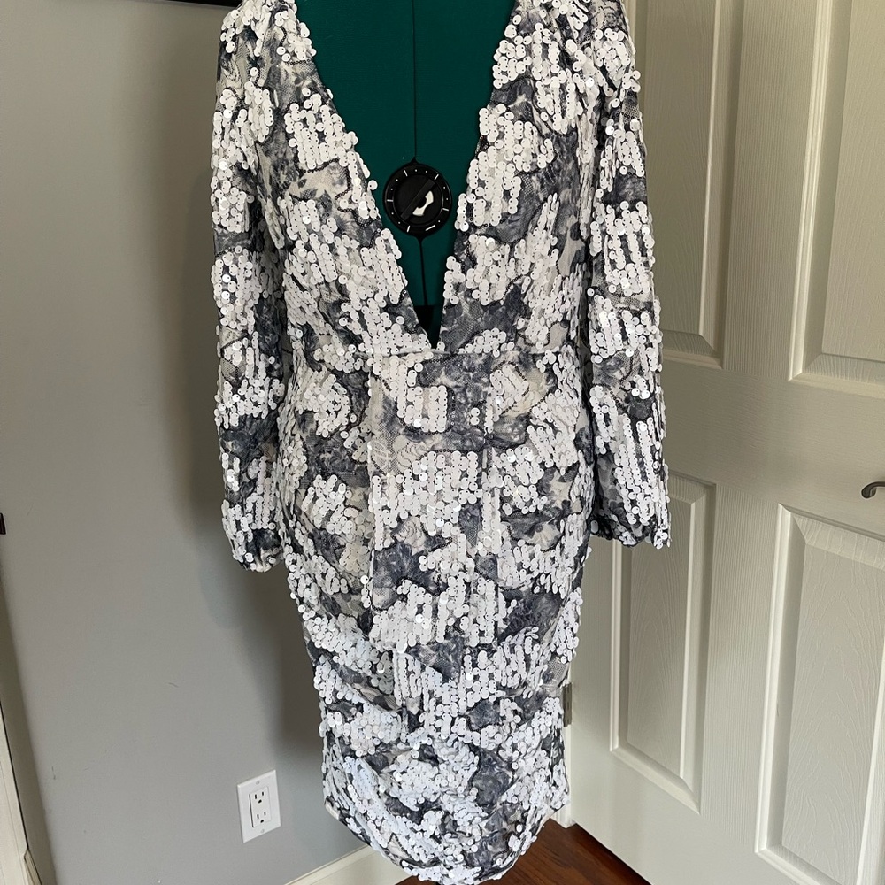 Vegas Baby! Fun Elegant Sequin Party Dress 14 with Deep V and Draped Panels - Picture 4 of 16